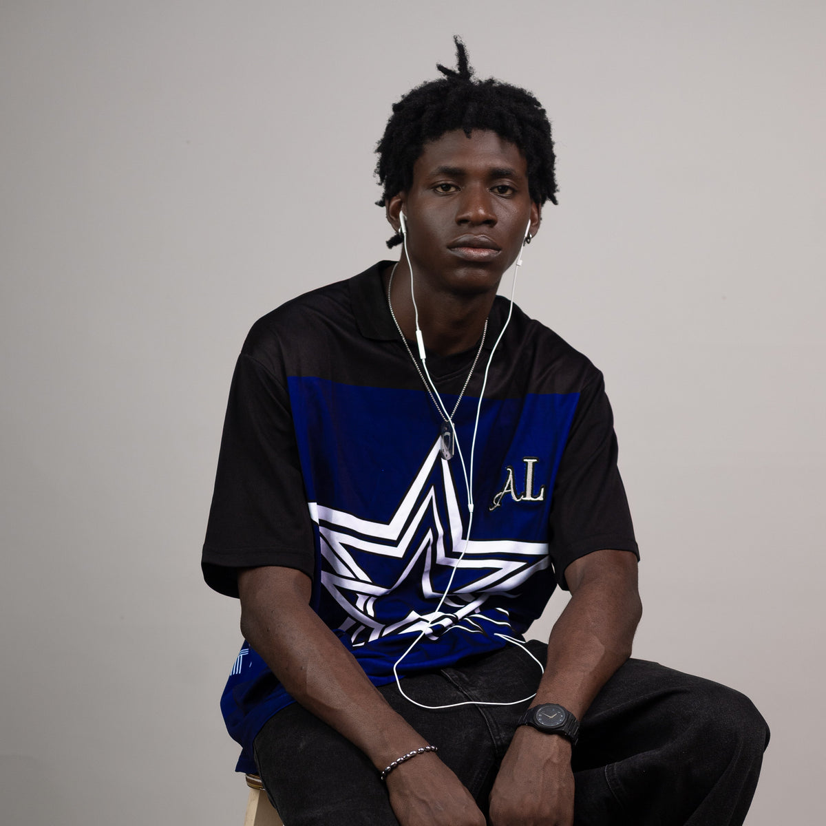 ASTRA LUXE Signature Star V-Neck Jersey - Royal Blue & Black Edition