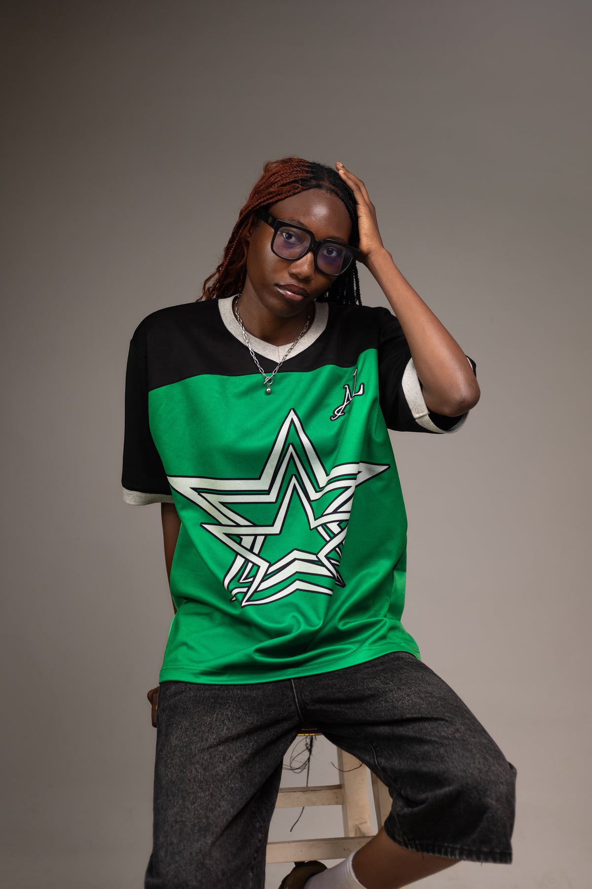 ASTRA LUXE Signature Star Jersey - Emerald Green V-Neck Edition