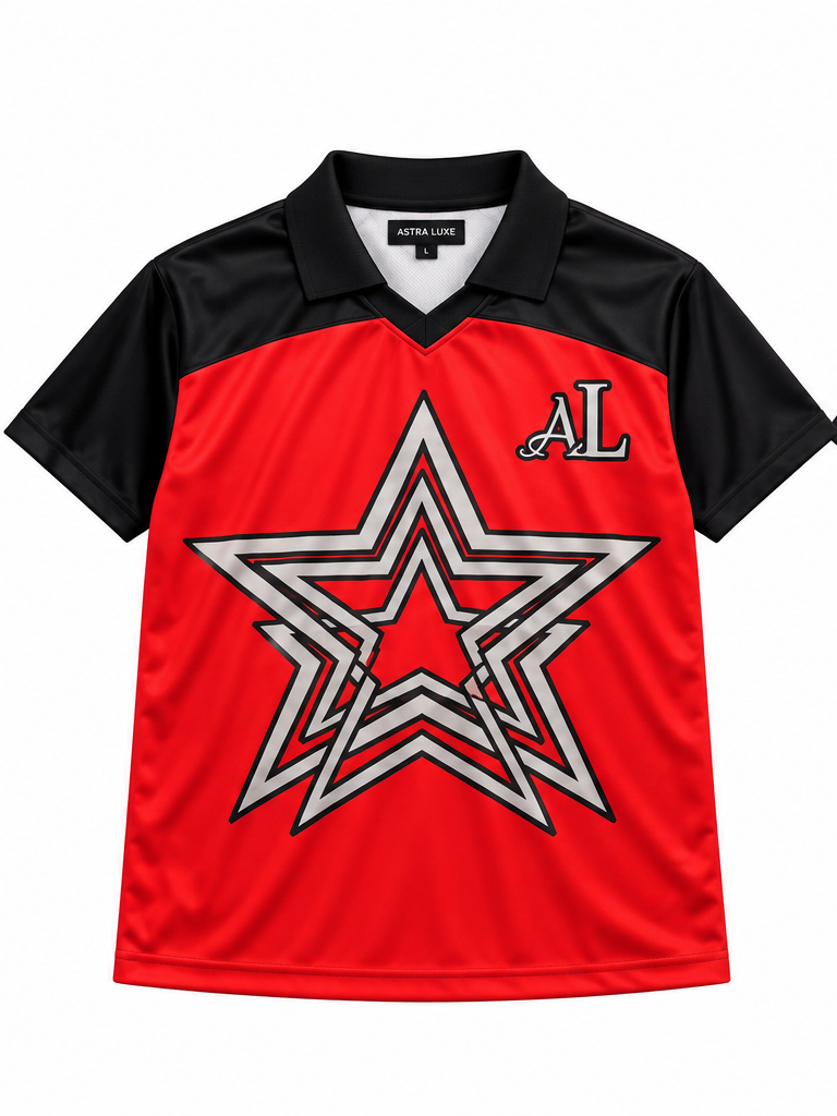 ASTRA LUXE Signature Star Polo Jersey - Red & Black Edition