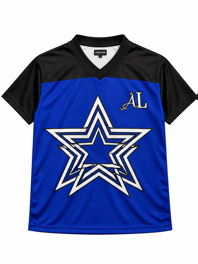 ASTRA LUXE Signature Star V-Neck Jersey - Royal Blue & Black Edition