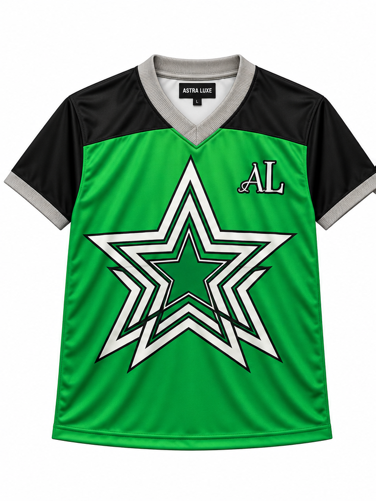 ASTRA LUXE Signature Star Jersey - Emerald Green V-Neck Edition